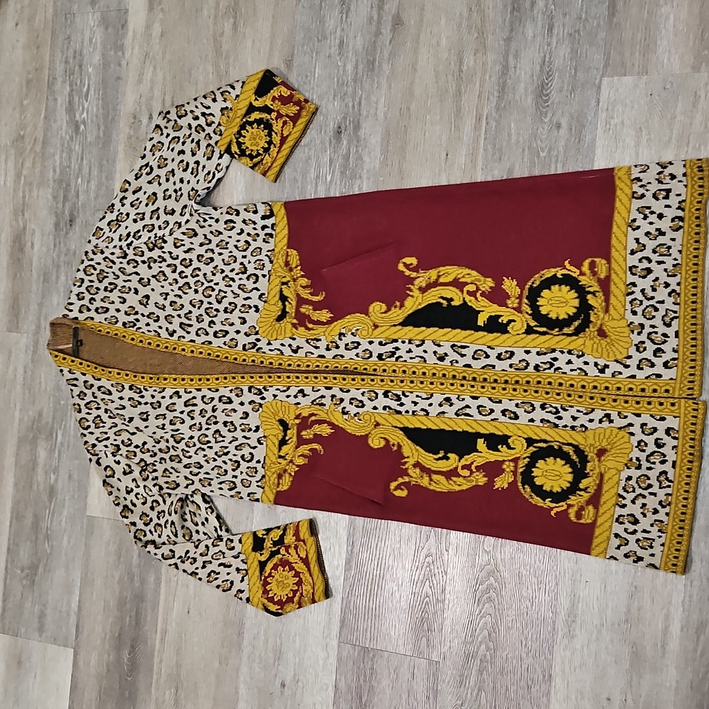 Max Sport Elegant Leopard Print Cardigan with Burgundy and Gold Details  Large - Picture 3 of 13